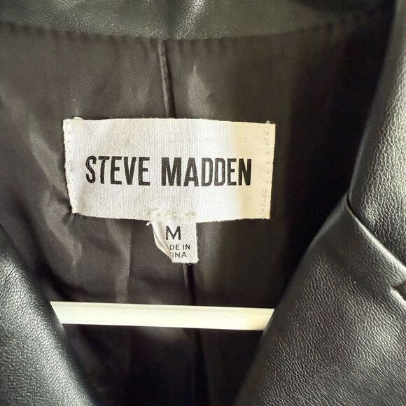 Steve Madden Women's Black Blazer Jacket Button Faux Leather Grunge Goth Medium - Picture 6 of 12